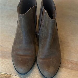 Clarks Brown Ankle Booties with braid detail.